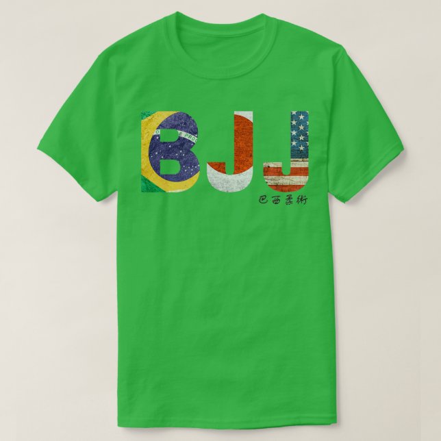 BJJ with Brazil Japan and US Flag T-Shirt (Design Front)