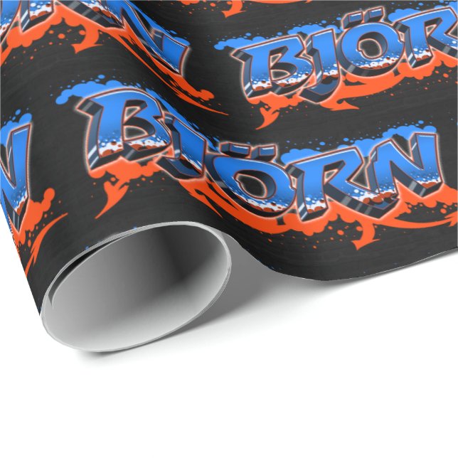 Björn First Name Name Graffiti blue orange Wrapping Paper (Roll Corner)