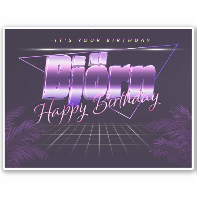 Bjorn Name First Name purple retro sticker birthda (Front)