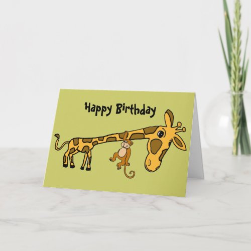 BL_ Funny Monkey and Giraffe Birthday Card