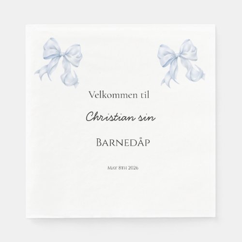 Blå Sløyfe servietter dåp Napkins