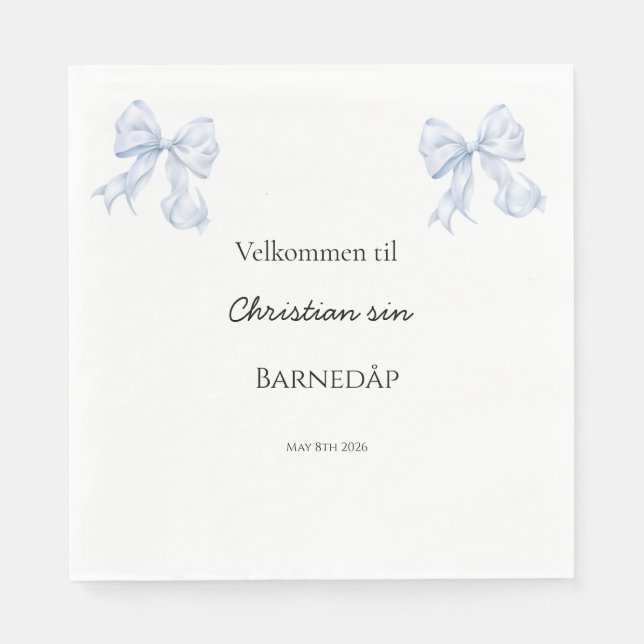 Blå Sløyfe servietter dåp Napkins (Front)