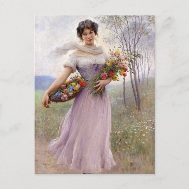 Blaas: Girl in Lilac with Flowers Postcard (Front)