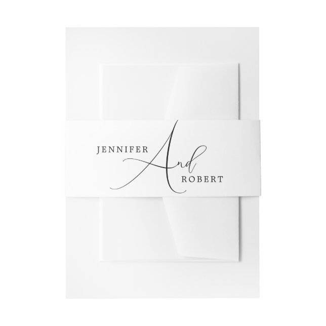 Blac Script Typography On White Background Invitation Belly Band (Front Example)