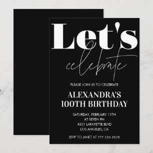 Black 100th birthday invitation Bold Typography 