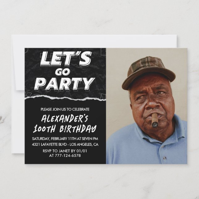 Black 100th birthday invitations Men Photo  (Front)