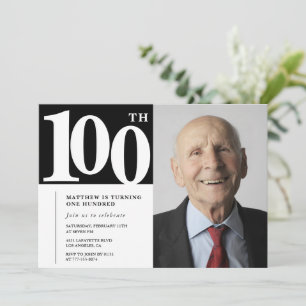 Black 100th birthday invitations Modern Chic Photo