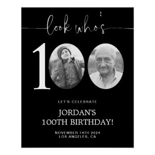 Black 100th Birthday Welcome Poster