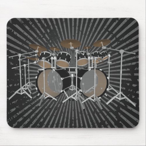 Black 10 Piece Drum Kit _ Black Mousepad Drums Mouse Pad