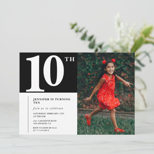 Black 10th birthday invitation Chic Girls Photo (Standing Front)