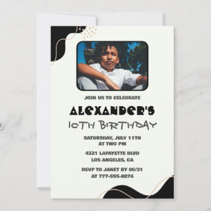 Black 10th birthday invitations Boy Simple Photo