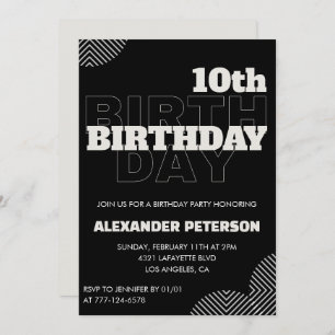 Black 10th birthday invitations Party Boy
