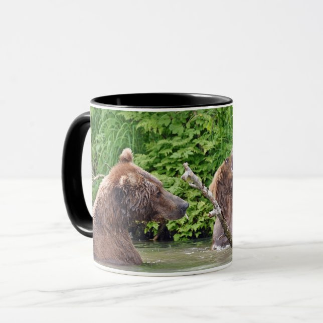 Black 11 oz Combo Mug w/ grizzly bear & cubs (Front Left)
