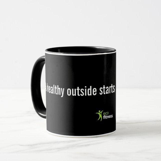Black 11 oz Mug | Eco Fitness Healthy Inside (Front Left)