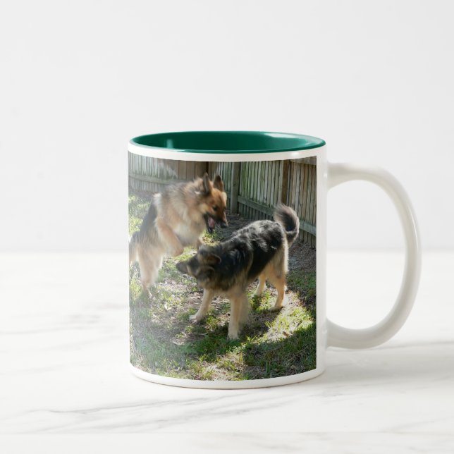 Black 11 oz Two-Tone Mug Dog Play (Right)