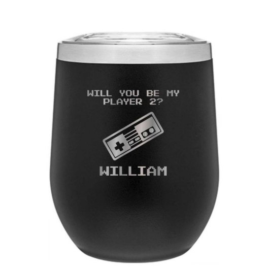 Black 12oz Video Game Thermal Wine Tumbler (Front)