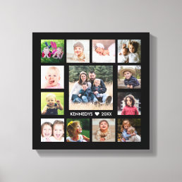 Black  13 Photo Collage Family Name Personalized  Canvas Print