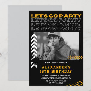 Black 13th birthday invitations Boy Photo Spray