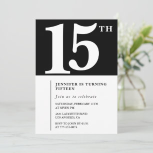 Black 15th birthday invitation Elegant Chic Simple