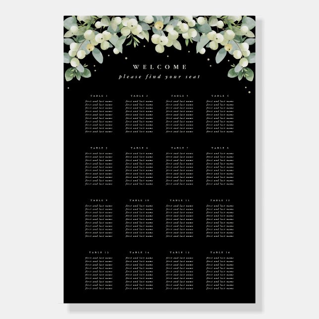 Black 16 Tables of 10 Wedding Seating Chart Foam Board (Front)