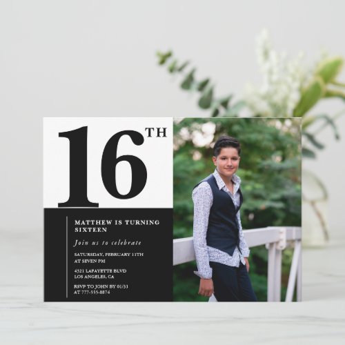 Black 16th birthday invitations Elegant Chic