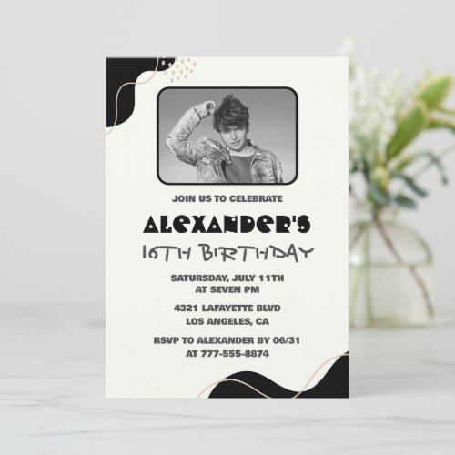 Black 16th birthday invitations Men Simple Photo
