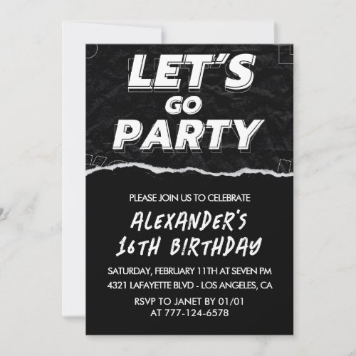 Black 16th birthday invitations Men White