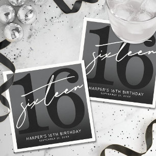 Black 16th Birthday Party Napkins