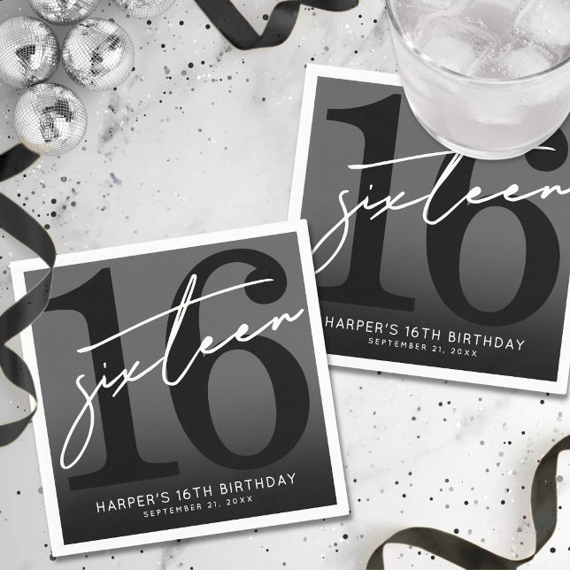 Black 16th Birthday Party Napkins (Black 16th Birthday Party Napkins)