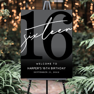 Black 16th Birthday Party Welcome Sign