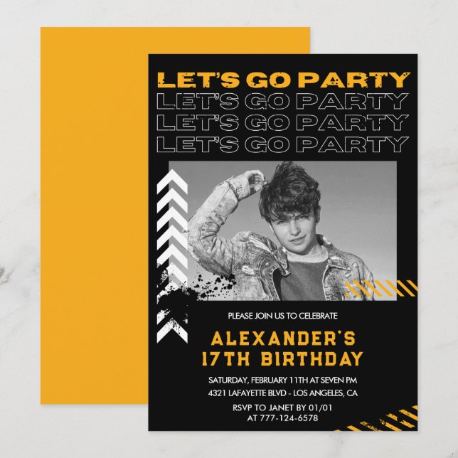 Black 17th birthday invitations Men Photo Spray (Front/Back)