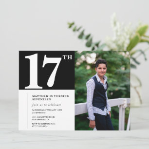 Black 17th birthday invitations Modern Chic Photo