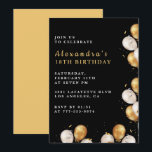 Black 18th birthday invitations Gold Balloon<br><div class="desc">Black and gold 18th birthday invitations modern simple calligraphy typography feminine milestone classic elegant glam celebration</div>