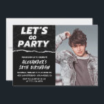 Black 18th birthday invitations Men Photo<br><div class="desc">Black 18th birthday invitations Men Photo LET'S GO PARTY</div>