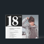 Black 18th birthday invitations Modern Chic Photo<br><div class="desc">Celebrate your teen's 18th birthday in style with this modern Black Chic Photo invitation. Featuring bold typography, a sleek black background, and a space for a personal photo, this invite is perfect for a young man's milestone party. Fully customizable with name, date, time, and venue details. Available as a printed...</div>