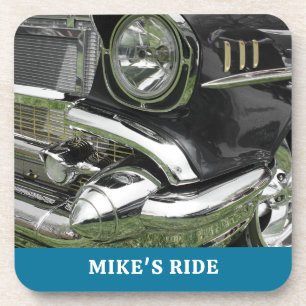 Black 1957 Chevy Car, Name/Message, Your Photo/Art Beverage Coaster