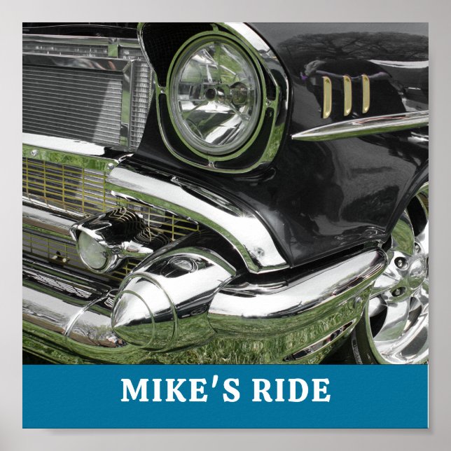 Black 1957 Chevy Car, Name/Message, Your Photo/Art Poster (Front)