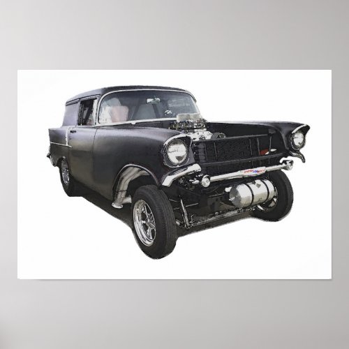 Black 1957 Chevy sedan delivery wagon gasser drag Poster
