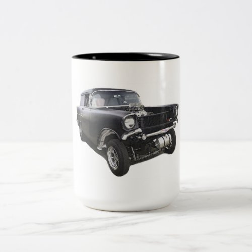 Black 1957 Chevy sedan delivery wagon gasser drag Two_Tone Coffee Mug