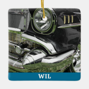 Black 1957 Chevy Vintage Car, Name or Your Photo Ceramic Ornament