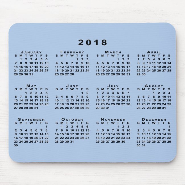 Black 2018 Calendar on Customizable Light Blue