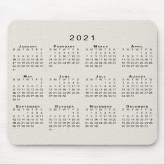 Black 2021 Calendar on Beige Faux Canvas Texture Mouse Pad