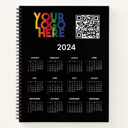 Black 2024 Calendar Business Logo QR Code Notebook