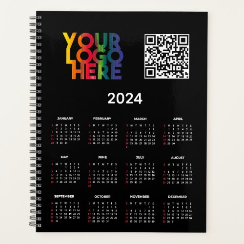 Black 2024 Calendar Business Logo QR Code Planner