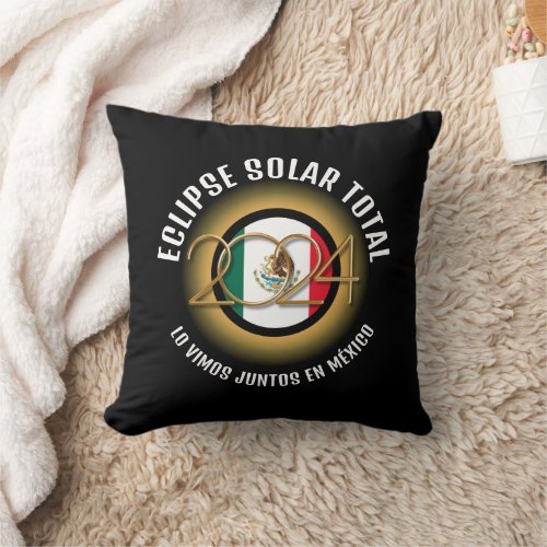 Black 2024 TOTAL SOLAR ECLIPSE Mexico Throw Pillow