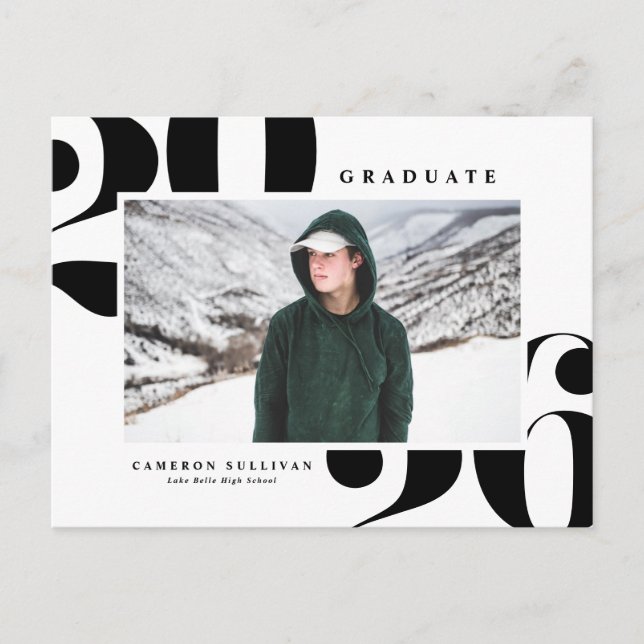 Black 2025 Bold Typography Photo Graduation Invitation Postcard (Front)