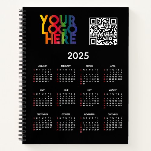 Black 2025 Calendar Business Logo QR Code Notebook