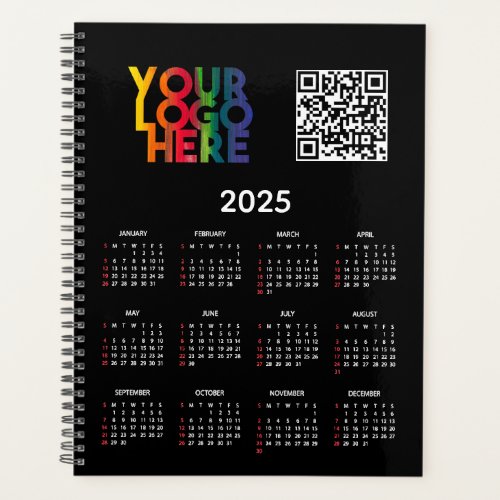 Black 2025 Calendar Business Logo QR Code Planner