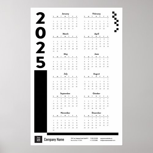 Black 2025 Corporate Wall Calendar Poster