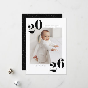 Black 2026 Bold Typography Happy New Year Photo Holiday Card
